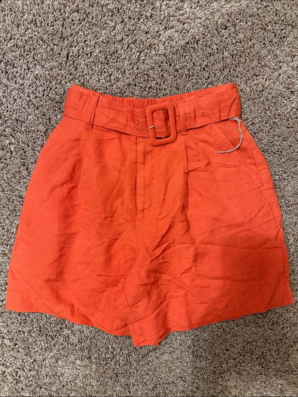 A New Day Orange Linen High Waisted Belted Shorts